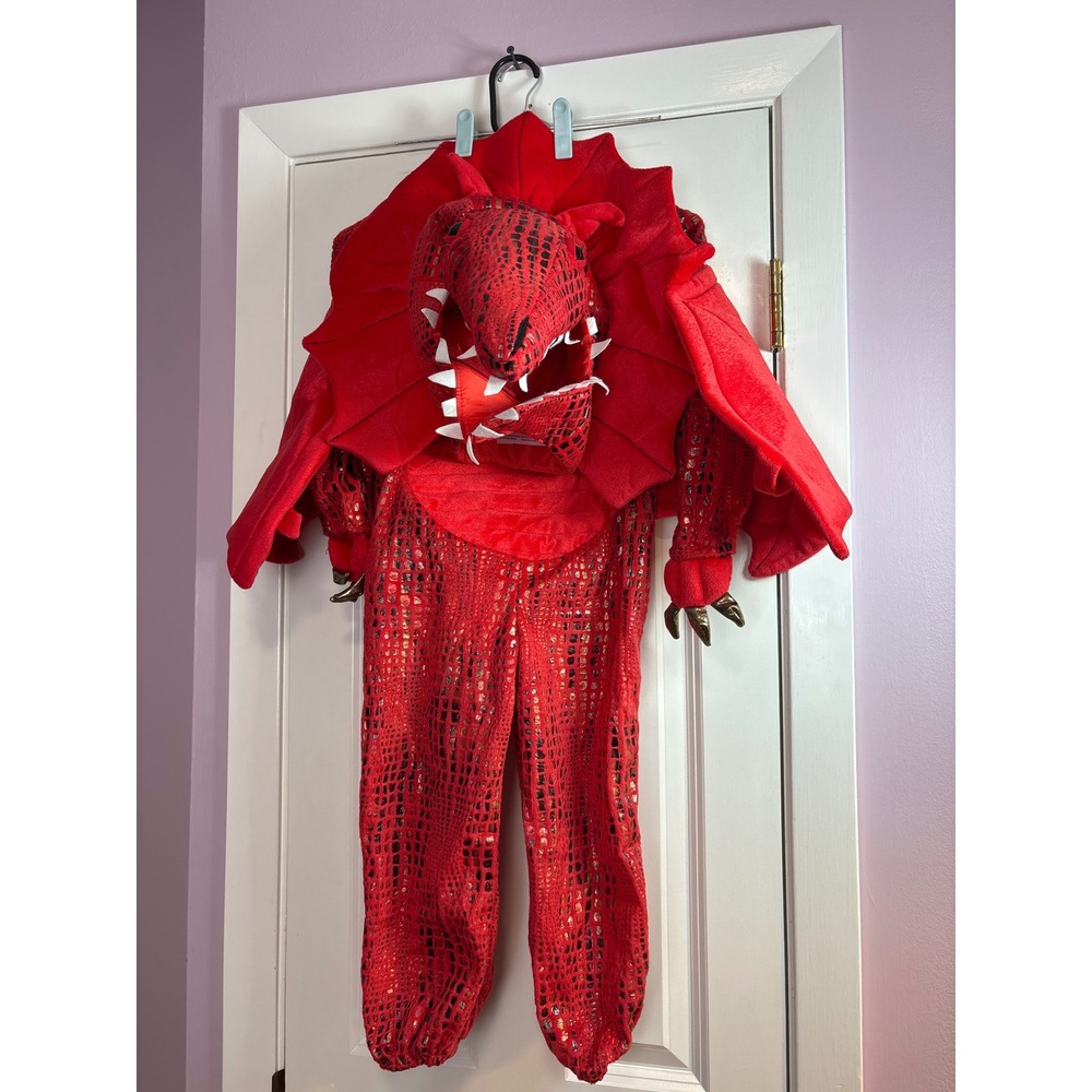 Pottery Barn Kids Red Dragon Halloween Costume Frilled Headpiece Wings Size 4-6